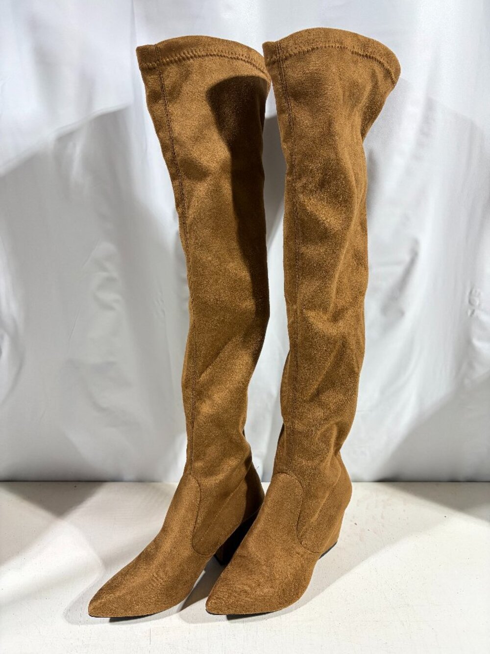 Women's Over-The-Knee Boots Zipper Pointed Toe Heel Brown Faux Suede Size 41 / 8